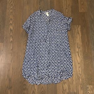 H&M boho v-neck blue leaf mini dress Sz 8 EUC